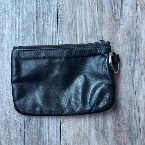 Vintage Leather Coin Pouch Wallet Black 90s Grunge Minimalist Basic Shell Emboss - Picture 2 of 5